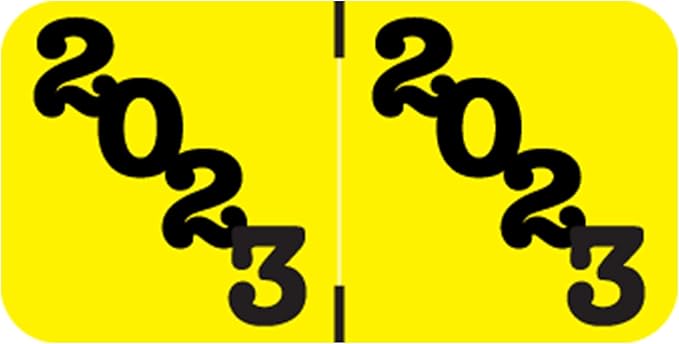 2023 Year Stickers, Doctor Stuff 2023 Chart Stickers, Yellow/Black Colored, POS Style, USA Made Year Labels for End Tab File Folders, 500/Roll, 1 Roll, 3/4" x 1-1/2"