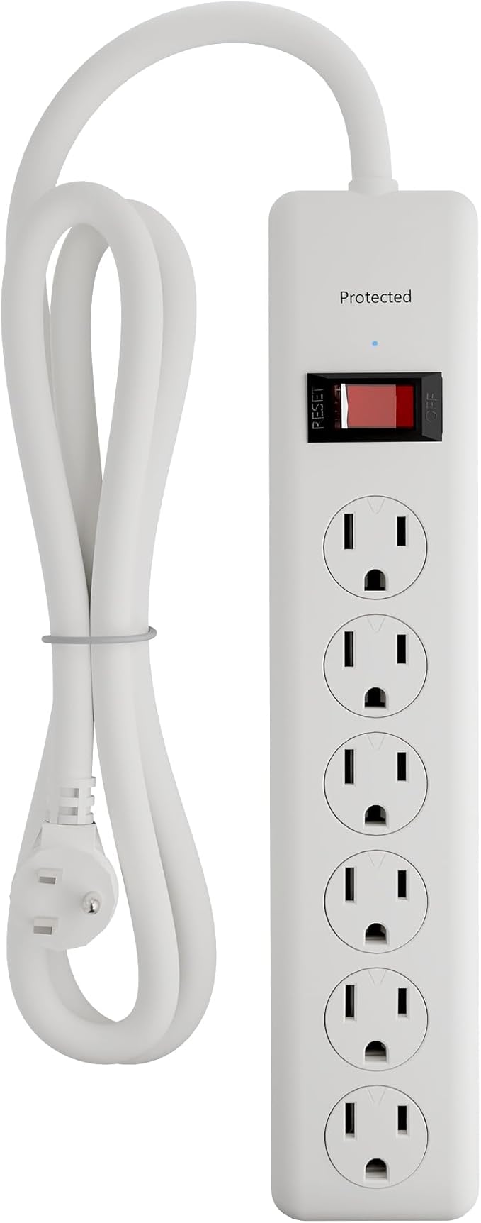 BN-LINK 6-Outlet Power Strip Surge Protector 1-Pack, 4-Foot Extension Cord, 600 Joules, Twist-to-Close Safety Covers, 90 Degree Flat Plug, Overload Protection, White