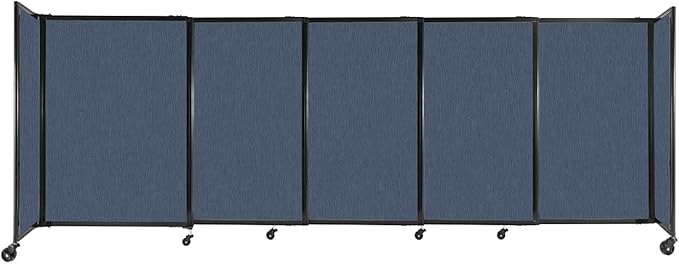 Versare Straightwall Sliding Portable Wall Partition | Freestanding Office Dividers | Locking Wheels | Temporary Room Separator | 11'3'' Wide x 4' Tall Ocean Fabric Panels