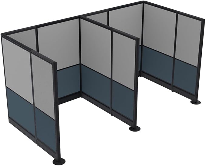 2 Person Workstation Wall Partition | Powered Cubicle Workstations | Privacy Office Divider 2 Work Stations | U Shape Cubicle | Emerald Collection | 5x5x65 H | Slate and Silver