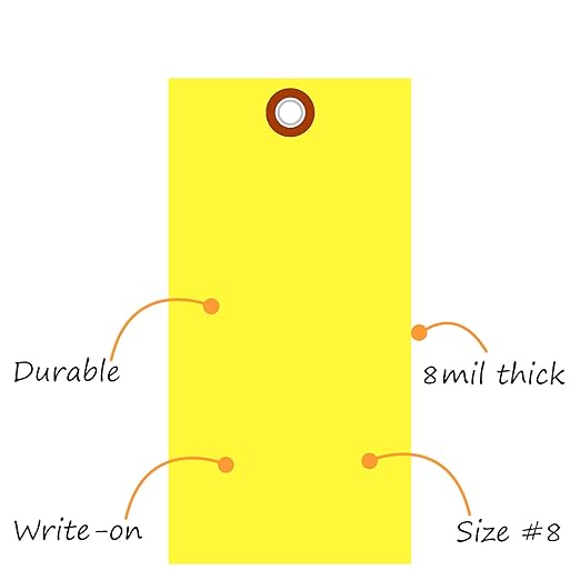 SmartSign (Pack of 100) 6.25 x 3.125 inch “Yellow” Blank Tyvek Shipping Tags with Metal Eyelets, Size #8, 8 mil Thick Tyvek, Made in USA