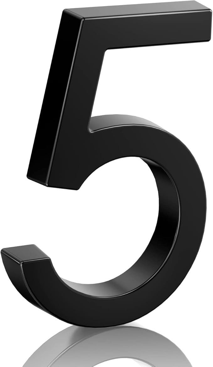 6" Floating Stainless Steel Address House Number, Modern Metal Anti-Rust House Numbers with Nail Kits for Door Garden Mailbox Decor Visibility Signage (5)
