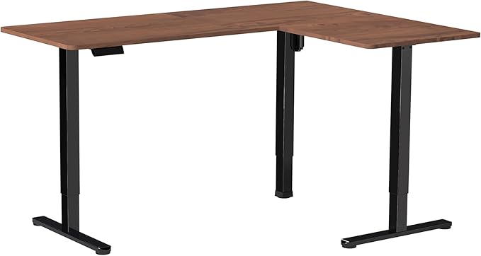 VIVO Electric Corner 63 x 47 inch L-Shaped Standing Desk, Memory Height Adjustment, Dark Walnut Top Black Frame, DESK-E3CTD-47