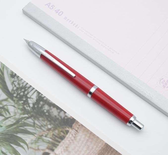 JINHAO 20 Press Fountain Pen, Retractable Capless Resin Pen with Ink Converter (EF Nib 0.4mm, Wine Red)