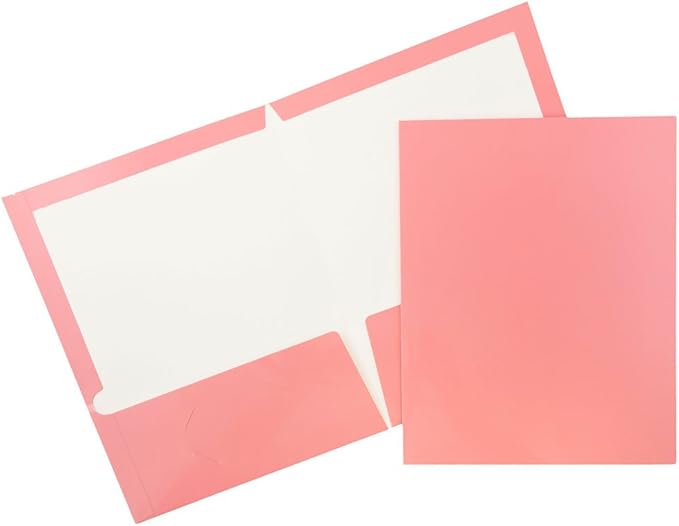 JAM PAPER Laminated Two Pocket Glossy School Folders - Letter Size - High Gloss Baby Pink Pastel - Bulk 25/Pack