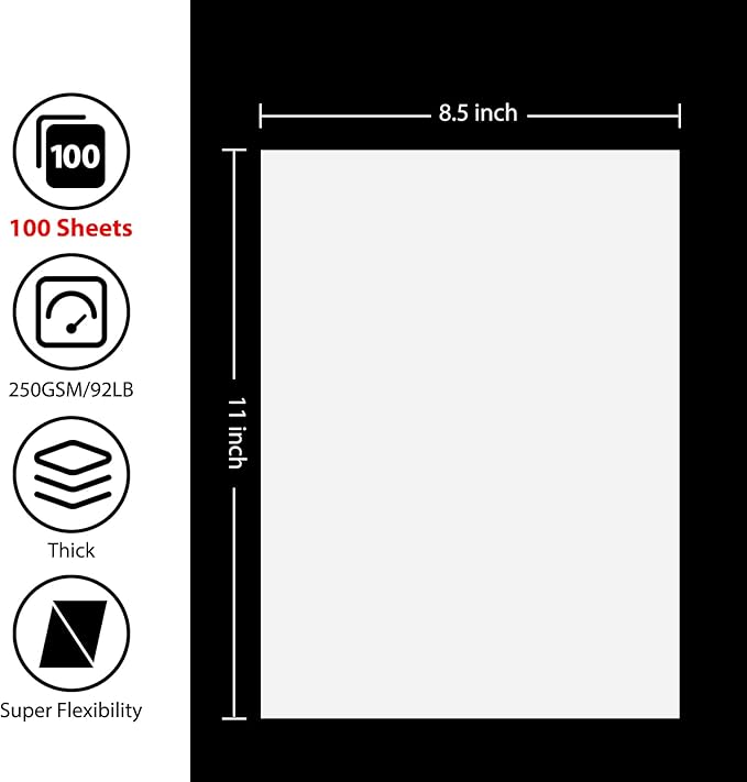 OcePor 100 Sheets White Cardstock Paper, Colored Printer Paper 8.5 x 11, Card Stock Thick Construction for Craft,Scrapbook，Office Printing, Invitations, Certificates，92 lb/250gsm