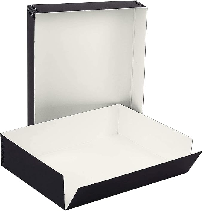Lineco Museum Archival Storage Box, 9.75x12.75x3 in. Drop Front Design. Acid-Free with Metal Edge. Organize Photos, Pictures, Prints, Documents, Crafts, DIY. Black, 2 Pack