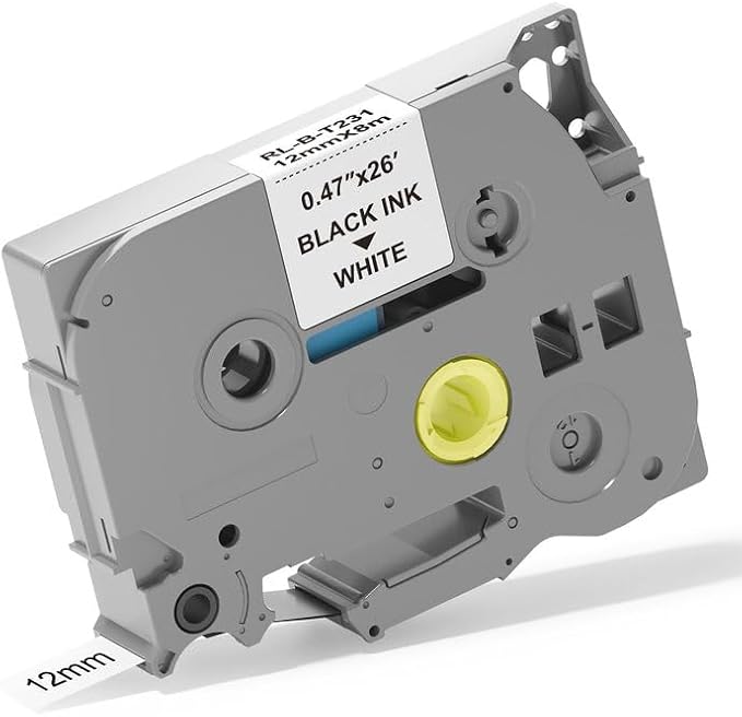 1pack 12mm 0.47 TZe TZ Tape Laminated White Label Maker Tape Replacement for Brother P Touch Label Tape TZe-231 TZe231 Compatible with Brother PT-D210 PT-D220 PT-H110 PT-D410 PT-P710BT