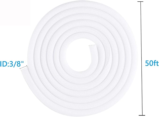 QCSIW 3/8"-50ft Braided Cable Sleeve Protector - Self-Wrapping Split Wire Loom for TV, Computer, Home Theater, Engine Bay - Heavy-Duty Cord Organizer, White