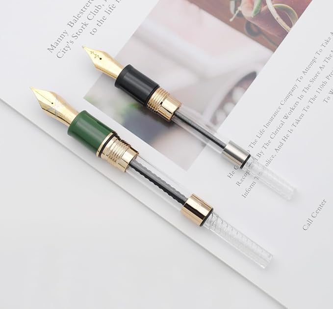 JINHAO 1935 Fountain Pen TIANDAO Series #8 Nib Ink Pen with Guitar-Shaped Clip and Ink Converter (M Nib 0.7mm, Army Green)