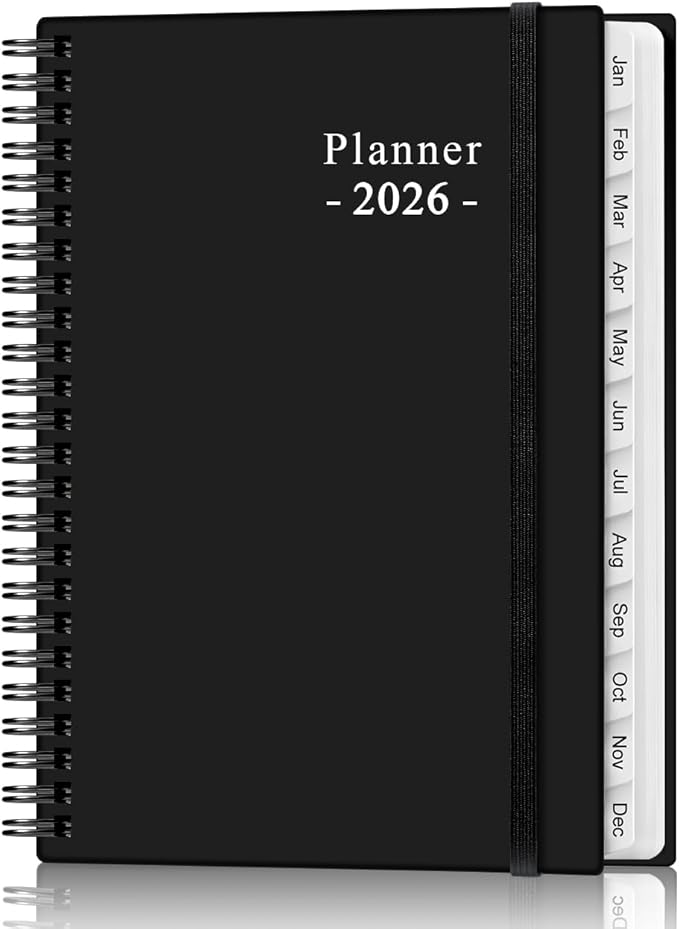 2026 Planner - Planner 2026 from January 2026 - December 2026, Weekly & Monthly Planner Spiral Bound with 12 Monthly Tabs, Inner Pocket, 6.4" x 8.5", Black-E