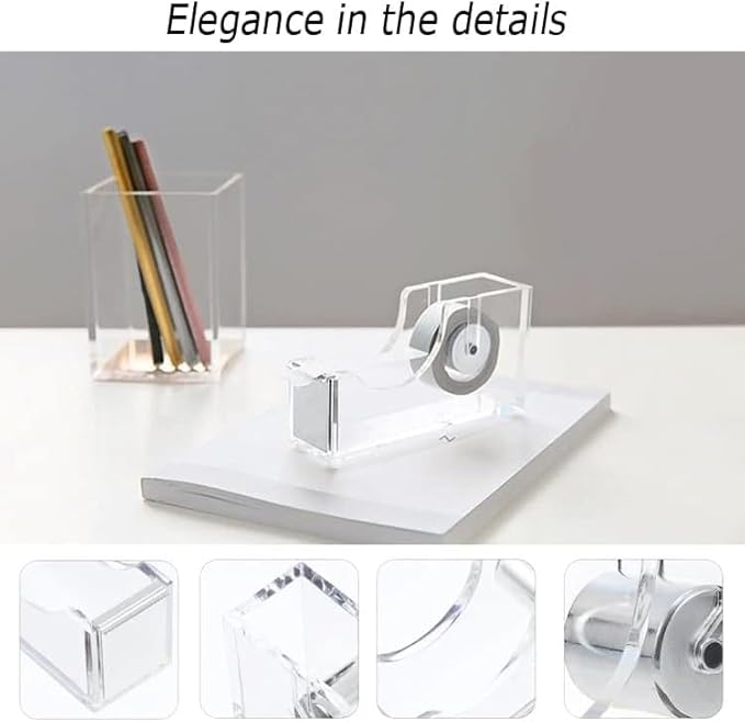 Gawsey Desk Organizers and Accessories Set with 360-Degree Rotating Pen Holder, Acrylic Stapler, Tape Holder, Staple Remover, Binder/Paper Clips Kit, Scissor and 1 Box of Staples