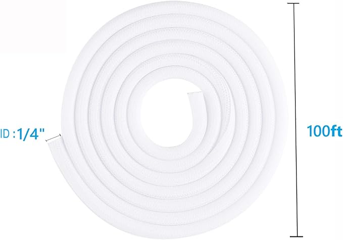 QCSIW 1/4" x100ft Split Sleeve Wire Loom Tubing - Cat-Proof Cord Protector for USB, Power, Audio/Video Cables | Chew-Resistant Sleeving, Easy Install, White