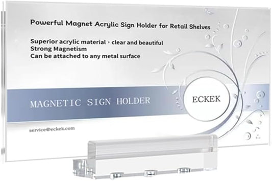 ECKEK Magnetic Sign Holder Grip Holder, Powerful Magnet, Acrylic Sign Holder for Retail Shelves Display Store Vendor Event Warehouse and Shop Supplies (Acrylic Base 210*100mm/ 8.27*3.94inches)