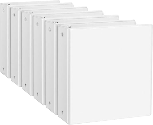 CIXILDTS 2" 3 Ring Binder, Standard 2-inch Round Ring Binder Fit Letter Size Paper, Presentation View Binders, White, 6-Pack