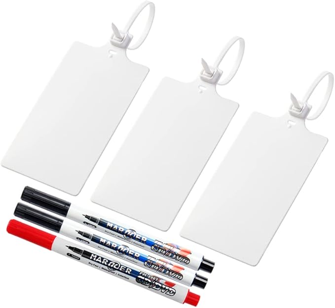 200Pcs Plastic Seals Shipping Label Tags, Writable Marker Big Sign Tie for Logistics, 255mm Total Length Self Locking Inventory Waterproof Tag Fastener with 3 Marker Pen (White)