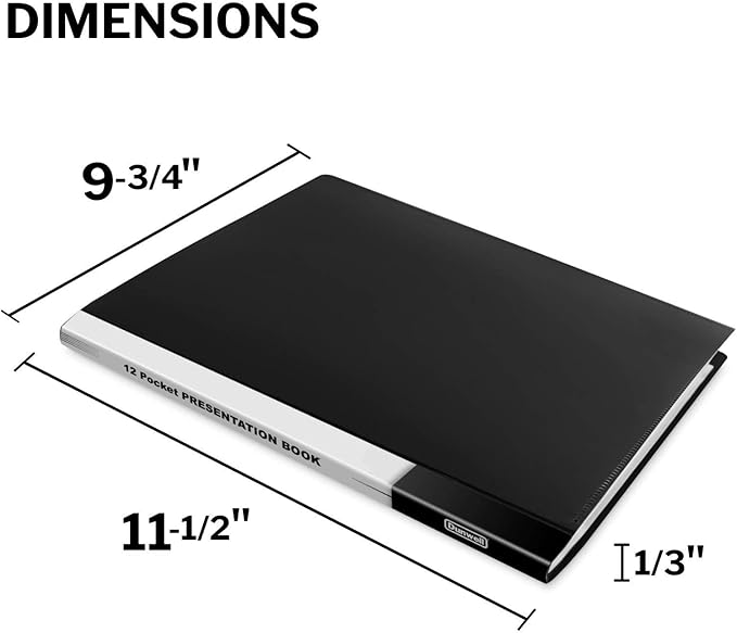 Dunwell Presentation Binder 12-Pocket, Displays 24 Pages, 8.5x11 Portfolio Binder with Plastic Sleeves, Storage and Organizer for Documents, Certificates, Projects, Photos (6 Pack, Black)