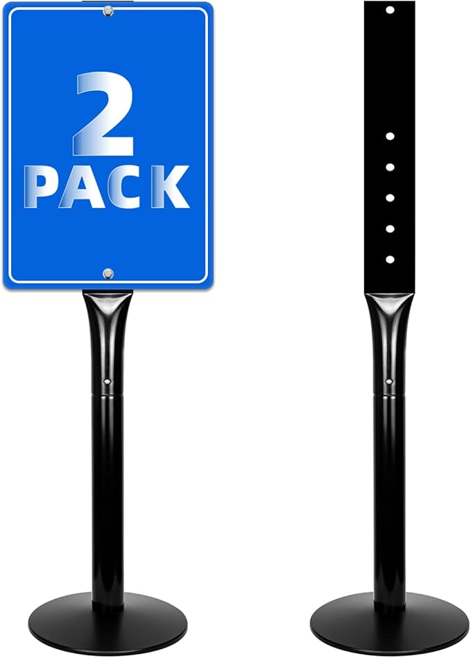 INNOVSIGN Heavy Duty Sign Base Cast Iron Sign Post with 12" Diameter Bottom Round Base, 48" Movable Sign Stand for Hanging Signs, 2PACK