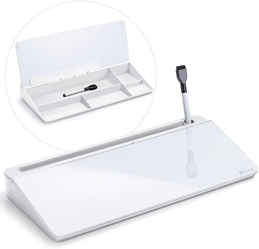 Varhomax Glass Desk Whiteboard with Storage, Desktop Organizer to-do List Memo Notepad Dry Erase White Board for Home Office and School Supplies (White)