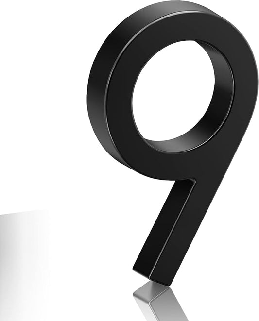 6" Floating Stainless Steel Address House Number, Modern Metal Anti-Rust House Numbers with Nail Kits for Door Garden Mailbox Decor Visibility Signage (9)