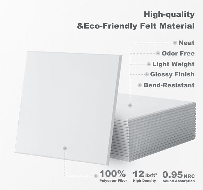 G Gamit Large Felt Wall Tiles Bulletin Board 59”x36”,Large Cork Board Alternative with 60 Pushpins,15 Pack Felt Pin Board with 112 Safe Removable Adhesive Tabs for Home Office School (White)