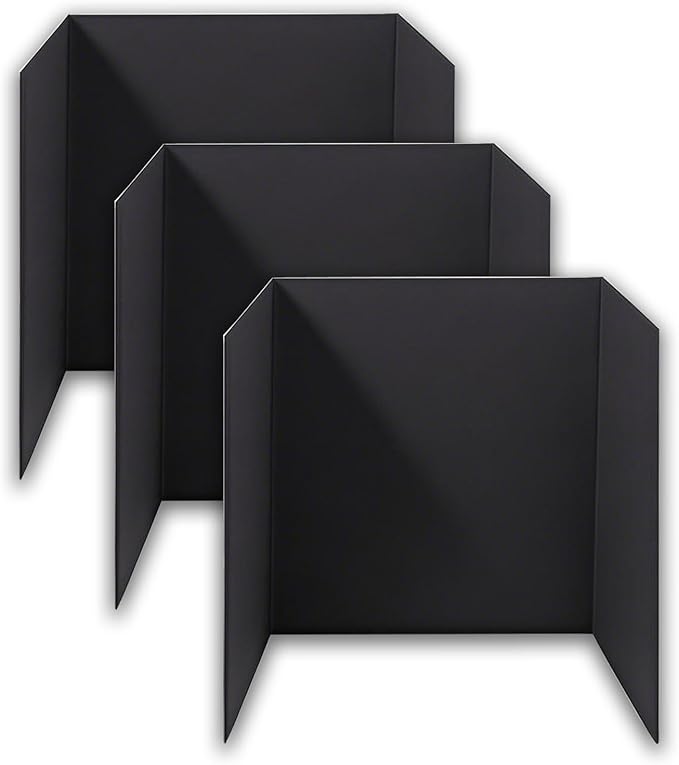 3-Pack Black Trifold Display Boards, 24 x 16 Inches Tri-Fold Corrugated Presentation Boards for Classroom Projects, Science Fairs, Business Events, and Exhibits