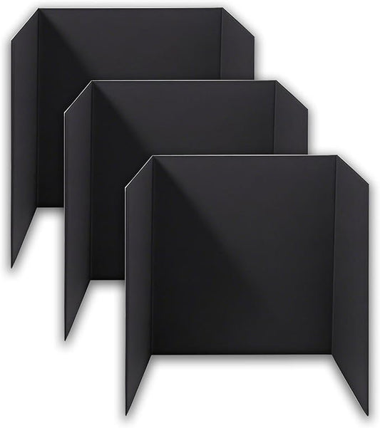 3-Pack Black Trifold Display Boards, 24 x 16 Inches Tri-Fold Corrugated Presentation Boards for Classroom Projects, Science Fairs, Business Events, and Exhibits