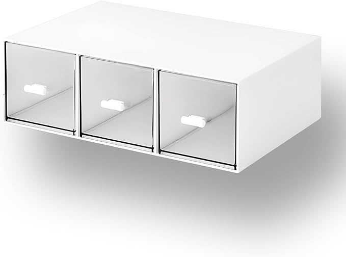 OSteed Desktop Drawers, Desk Organizer with 3 Drawers, Stackable Plastic Storage Box for Home Collection, Cosmetics, Jewelry, Office Supplies (1 Tall Layer, White)