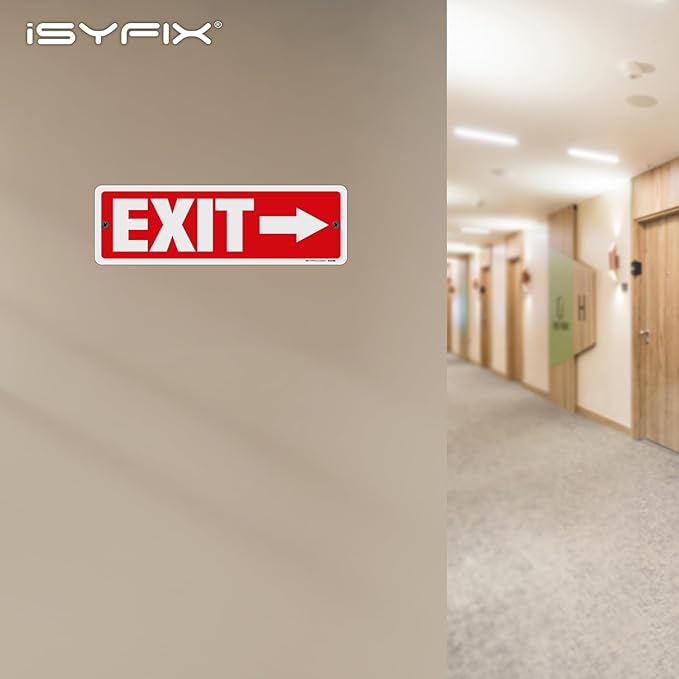 iSYFIX Exit Signs 2 Pack 12x4 Inch with Directional Right Arrows - Rust Free Aluminum, Laminated for UV, Weather, Scratch Resistance - Ideal for Offices, Schools, Theaters, Restaurants