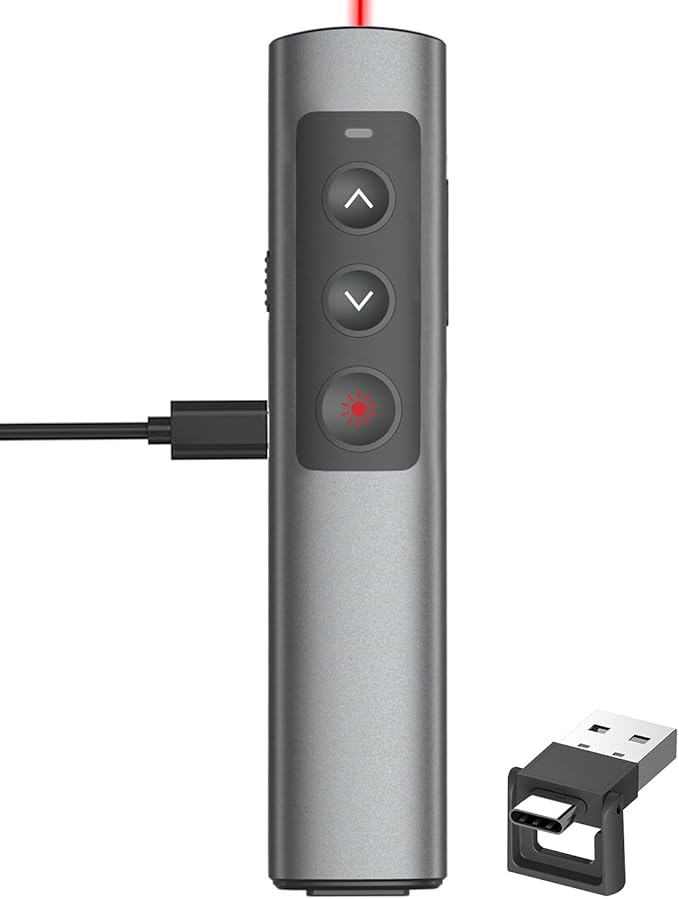 Rechargeable Presentation Clicker for Laptop PowerPoint, USB-A USB-C Presentation Pointer, Wireless Presenter Remote Power Point Clicker for Computer/Mac/PPT/Google Slide Advancer