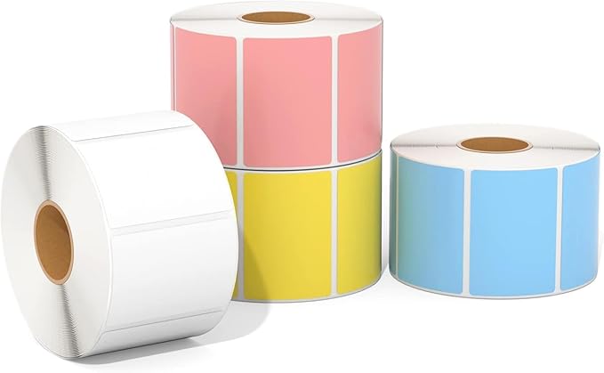 MUNBYN 2.25"x1.25" Thermal Sticker Labels, Color Self-Adhesive Barcode Label for Direct Thermal Printer and Business, Rectangle Address Shipping Mailing Sticker, 4000 Sheets-White, Blue, Pink, Yellow