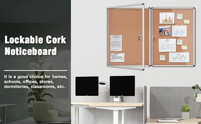 Mifuro 2 Pack 38"x28" Enclosed Bulletin Board, Lockable Weather-Resistant Aluminum Cork Noticeboard for School & Office, Silver Frame w/Cork
