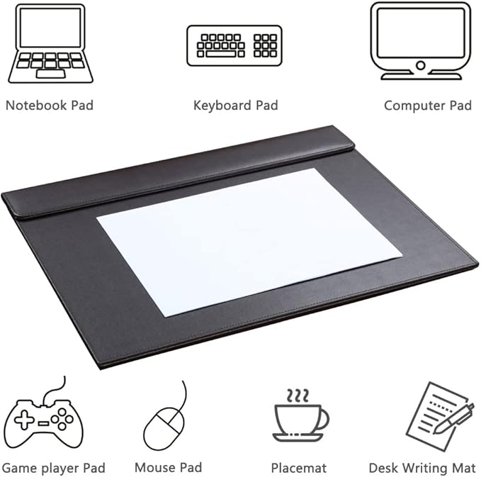 KINGFOM 18''x14'' Large Rectangle A3 Desk Writing & Drawing Desk Pad &Board Table Protector Mat with Paper Clip on Top Black