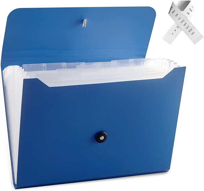 Nicfaec Expanding File Folder, 13 Pockets, Blue, Polypropylener,for Work, School, Home, Office