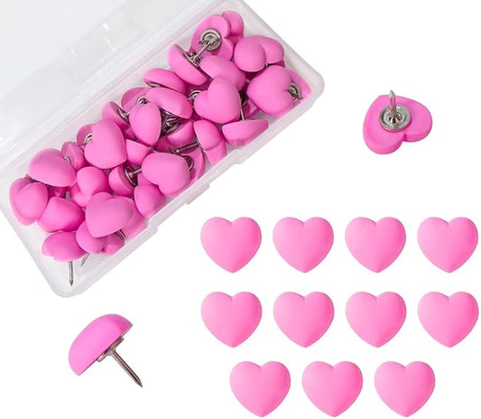 Aoxsie 28pcs Decorative Cute Push Pins Heart Red Thumbtacks Thumb Tacks Pushpins for Bulletin Cork Boards Office Products