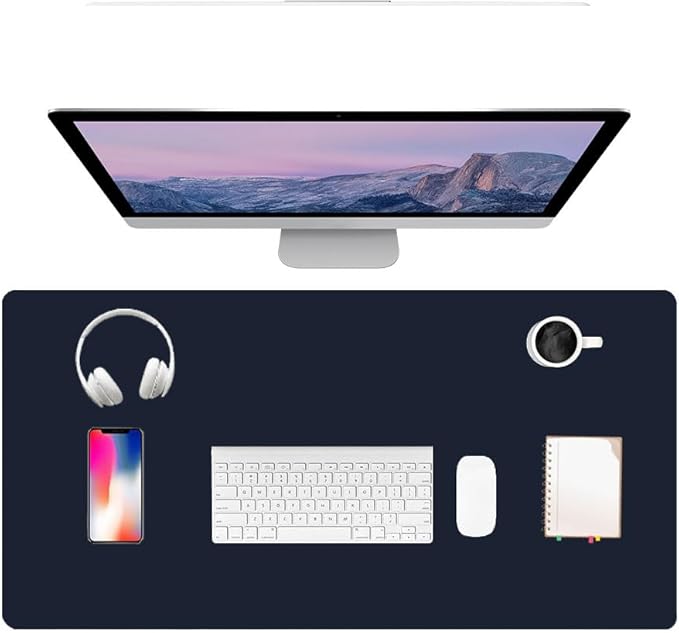 PU Leather Desk Pad Protector Gaming Mouse Pad Non Slip Desk Mat for Keyboard and Mouse Waterproof Desk Writing Pad for Office and Home Desk Accessories(Dark Blue, 31.5 * 15.7)
