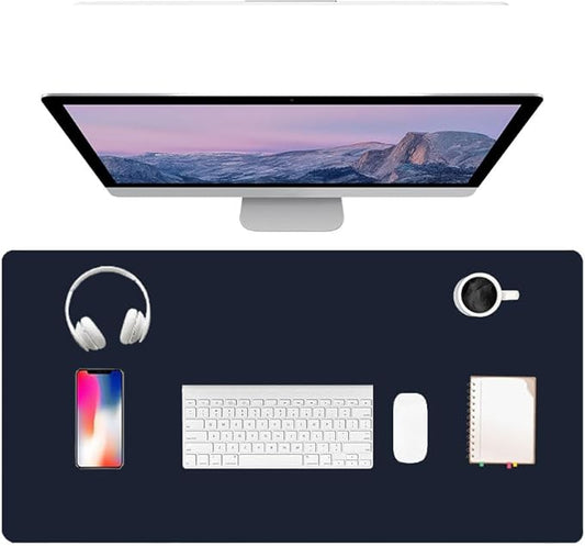 PU Leather Desk Pad Protector Gaming Mouse Pad Non Slip Desk Mat for Keyboard and Mouse Waterproof Desk Writing Pad for Office and Home Desk Accessories(Dark Blue, 35.4 * 17.7)