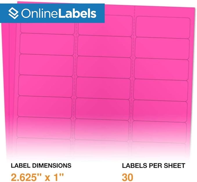 Neon Pink Address Labels - 2.625 x 1 - Pack of 3,000 Labels, 100 Sheets - Inkjet/Laser Printer - Online Labels