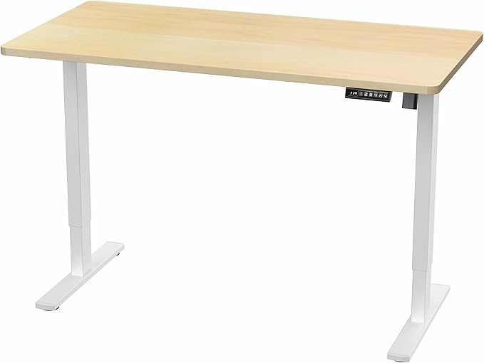 VIVO Electric 55 x 28 in Standing Desk, Memory Height Adjustment, 1B Series, Holds 220 lbs, One-Piece Light Wood Top, White Frame, DESK-KIT-1W55C