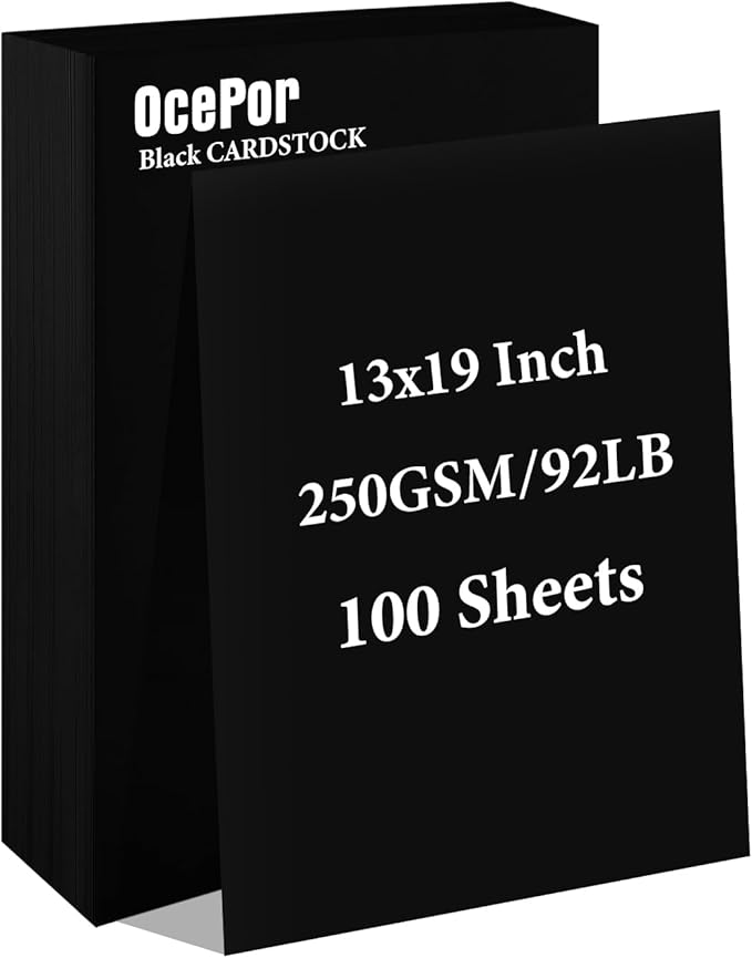 OcePor 100 Sheets Black Cardstock 13” x 19”, 92lb/250gsm Black Card Stock, Thick Card Stock Paper, Heavy Cardstock Paper for Printer, Resume, Scrapbooks, Art, Crafts, Business Cards
