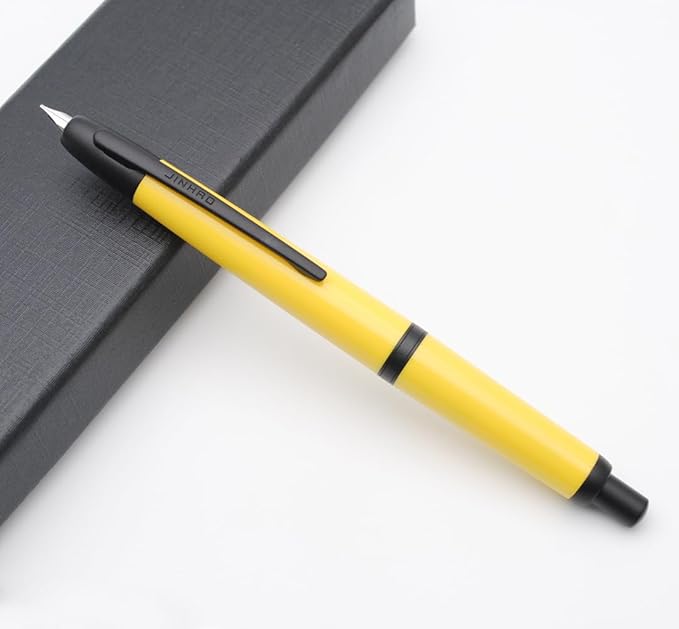 JINHAO 20 Press Fountain Pen, Retractable Capless Resin Pen with Ink Converter (EF Nib 0.4mm, Lemon Yellow - Black Clip)