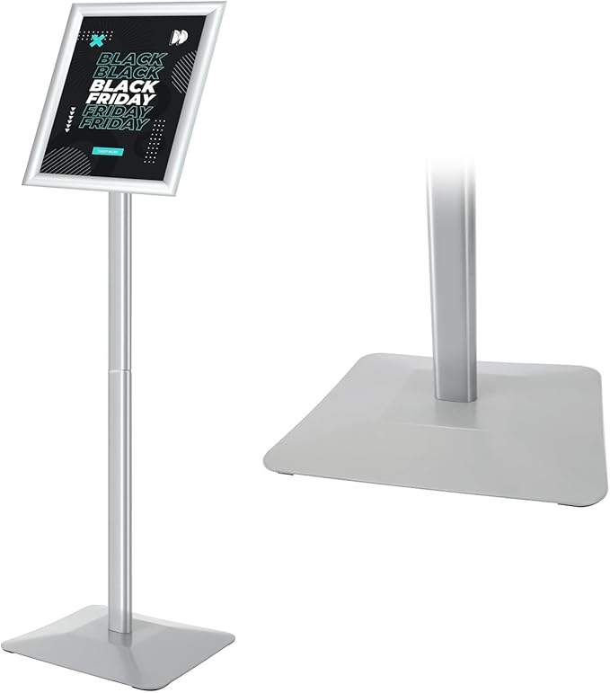 Golemas Sign Stand for Display, 11lbs Integrated Rod Heavy Duty Pedestal Floor Signage Stand Holder, for Outdoor or Indoor Advertising (8.5 x 11, Silver)