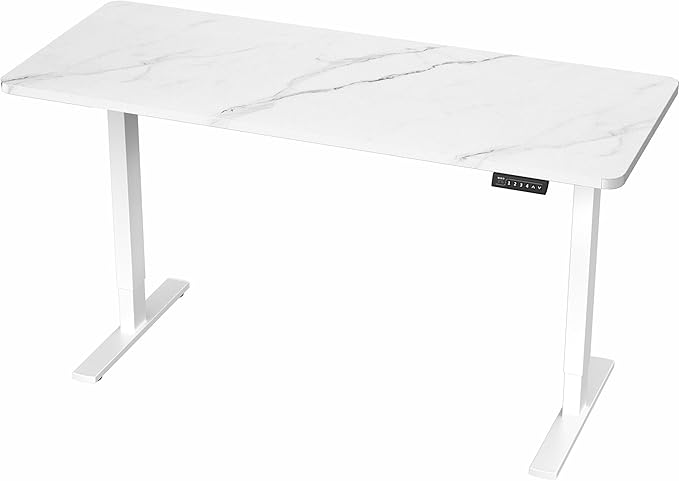 VIVO Electric Dry Erase 60 x 24 in Standing Desk, Memory Height Adjustment, 1B Series, Holds 220 lbs, White Marble Pattern Top, White Frame, DESK-KIT-1W6WM