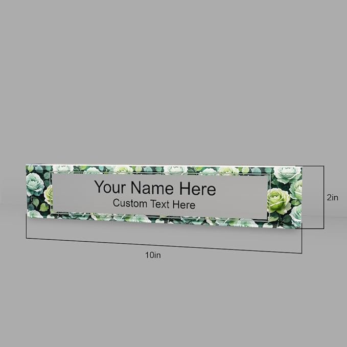 Signs ByLITA Floral Pattern Customized Nameplate | Sage Rose Personalized Full Color Acrylic Desk Sign