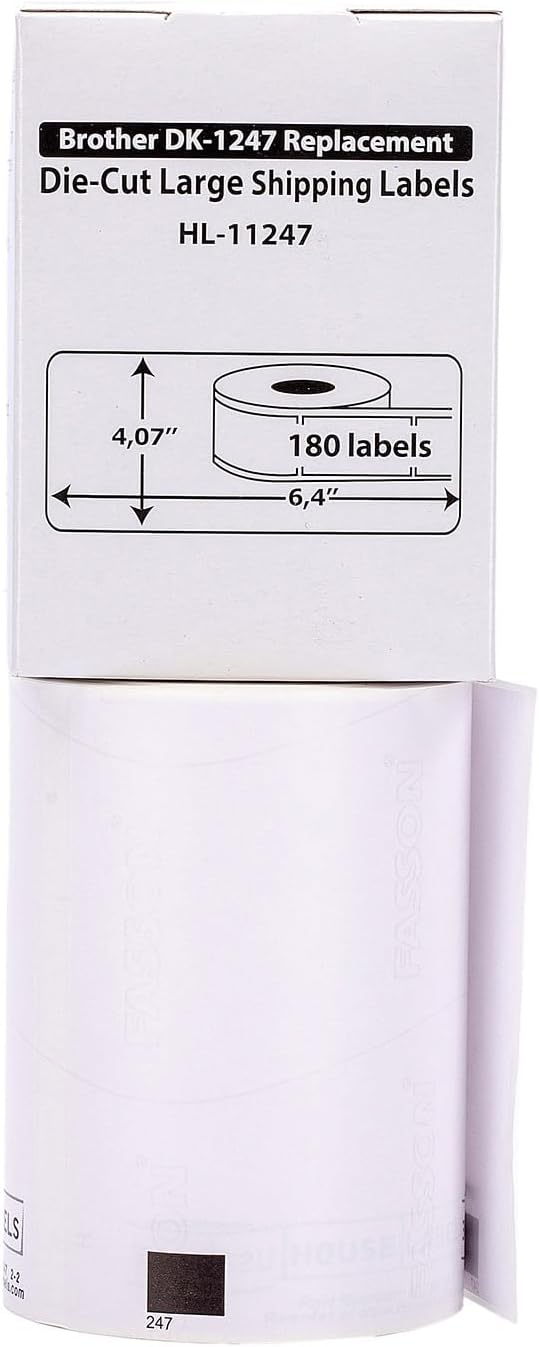 HOUSELABELS Compatible with DK-1247 Replacement Roll for Brother QL Label Printers; 180 Large Shipping Labels; 4.07" x 6.4" (103mm*163mm) - 11 Rolls