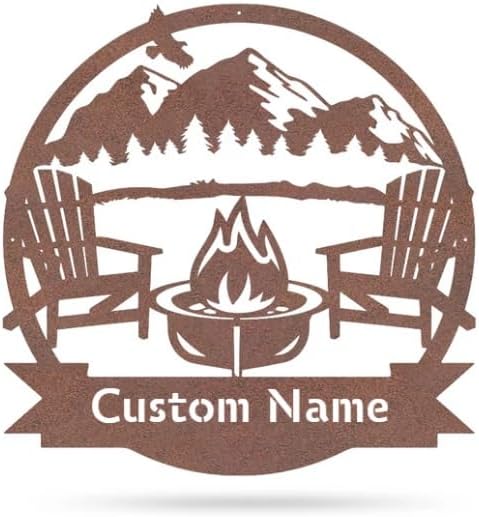 RealSteel Personalized Campfire Monogram Sign – Custom Metal Wall Art for Home, Cabin, or Campsite – Ideal Gift for Weddings, Anniversaries, Housewarmings
