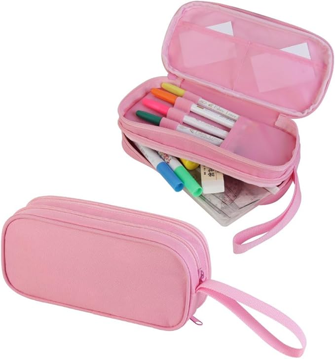 HiGaits Pencil Case for Boys,Multi-Slot Large Capacity Pencil Pouch with Soft Zipper, Durable Pen Box Pink Cat