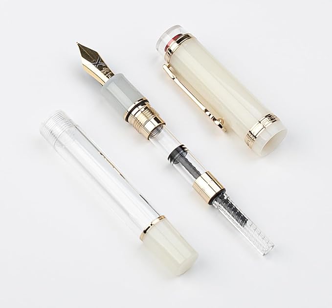 JINHAO 1935 Fountain Pen TIANDAO Series #8 Nib Ink Pen with Guitar-Shaped Clip and Ink Converter (M Nib 0.7mm, Ivory White)