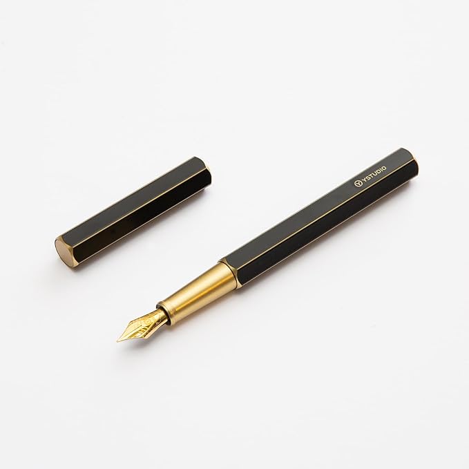 YSTUDIO Stunning Classic Revolve Fountain Pen, Schmidt Gilded Nib, Best Pen Gift Set for Men & Women, Professional, Executive Office, Nice Pens（black，M nib）