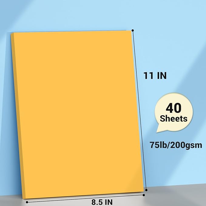 Cardstock 8.5 x 11, Thick Printer Paper 75 lb/200 gsm, 40 Sheets Card Stock Yellow, Heavy Card stock, Art CardStock Paper for Invitations, Diy Cards, Business Cards, Menus, Crafts, Drawing etc